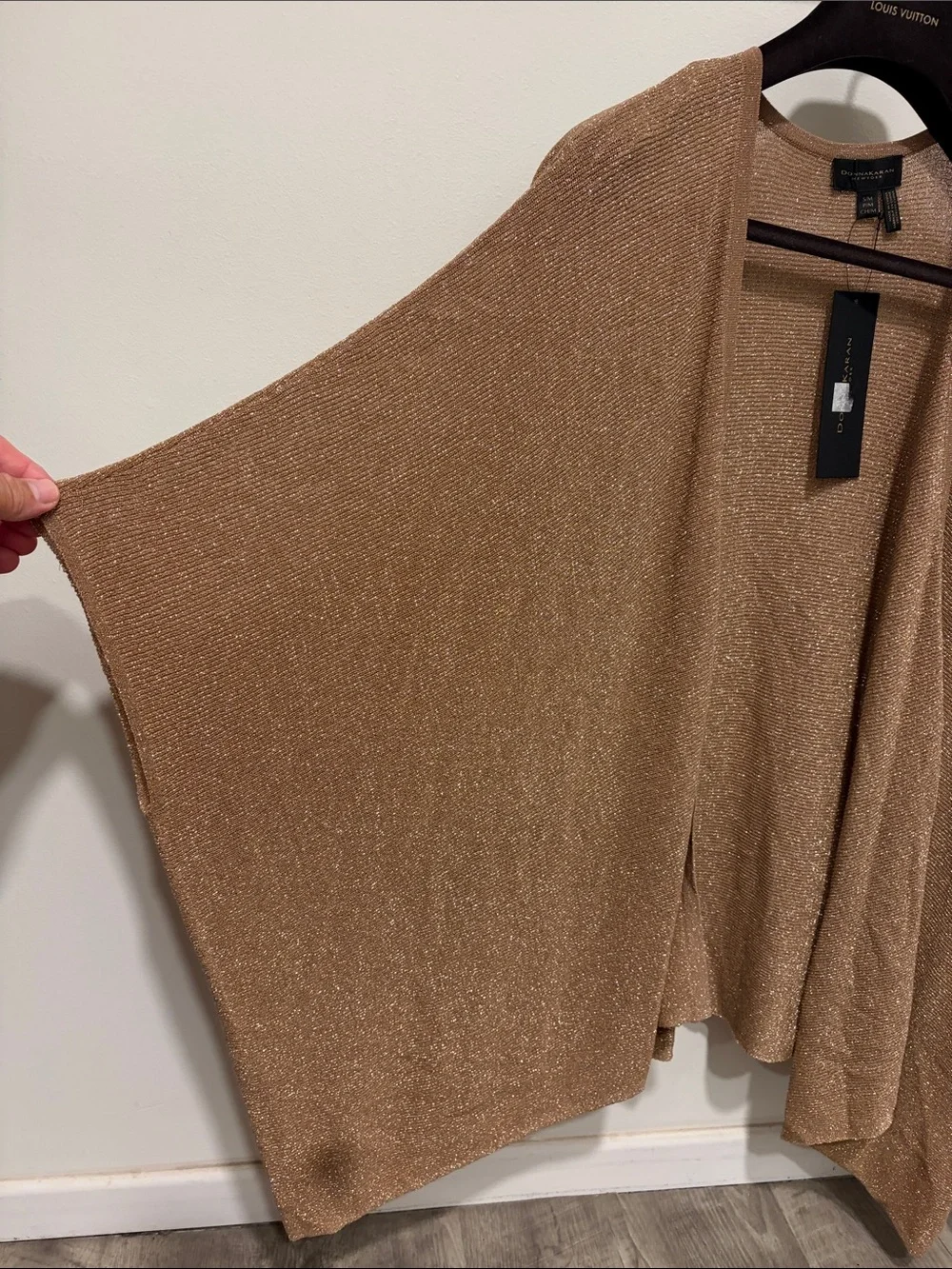 Donna Karan Bronze Metallic Open-Front Draped Shrug